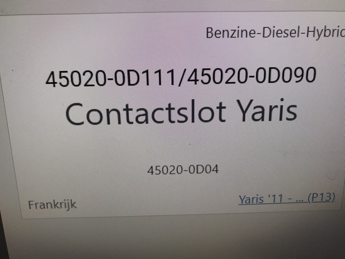 Contactslot Yaris