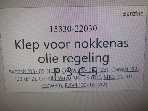 Klep voor nokkenas olie regeling
